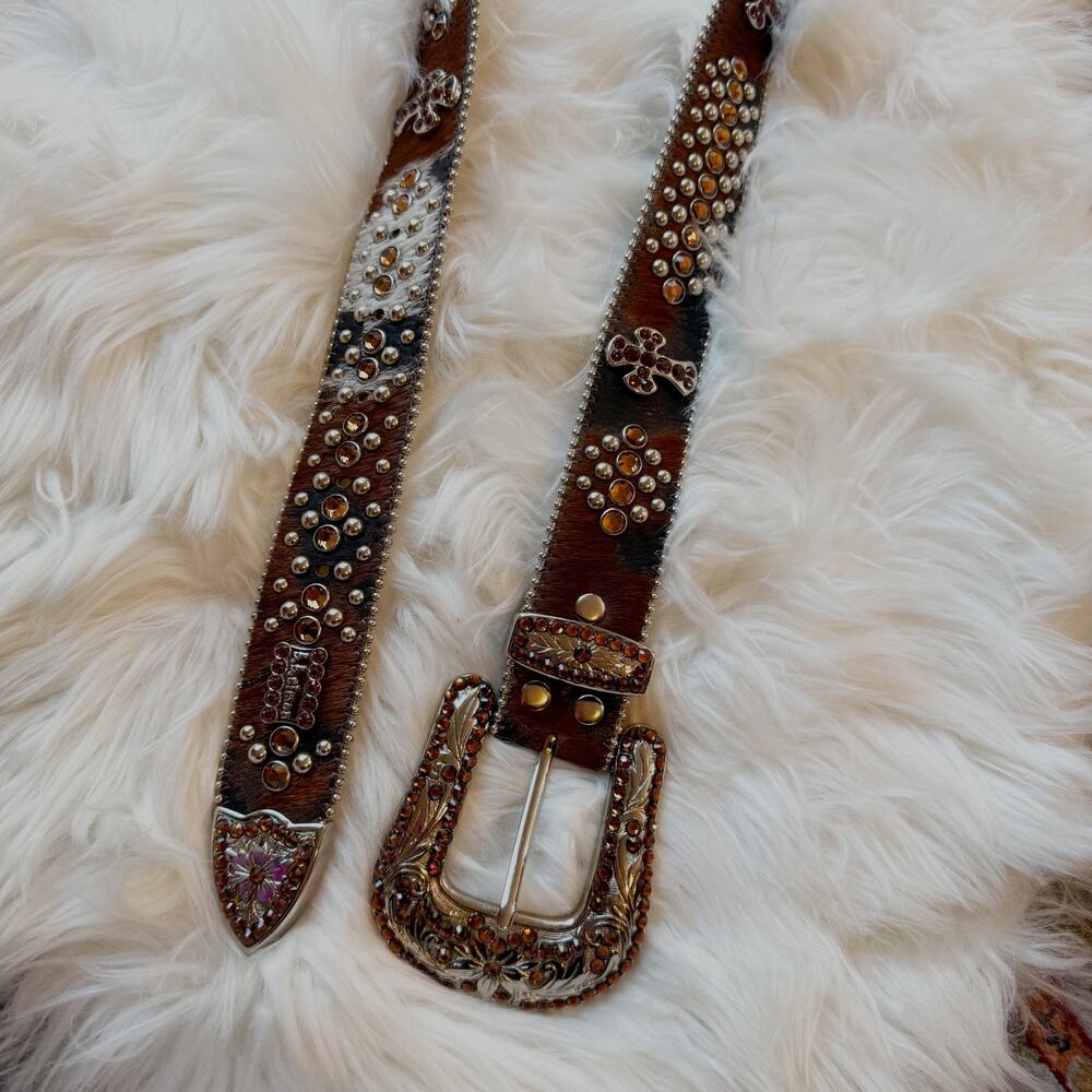B.B. Simon Vintage Swarovski Crystal Pony Hair, Leather Cross Belt Rare Western